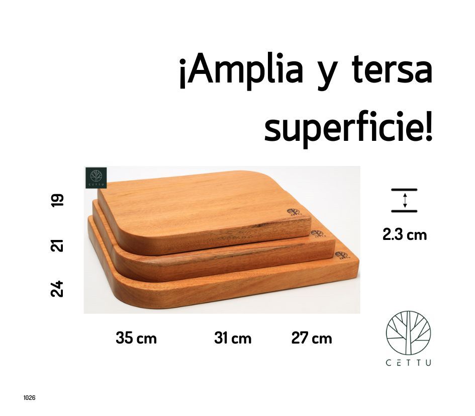 Set de 3 tablas Pirineo. Elaborada en madera de Caoba.