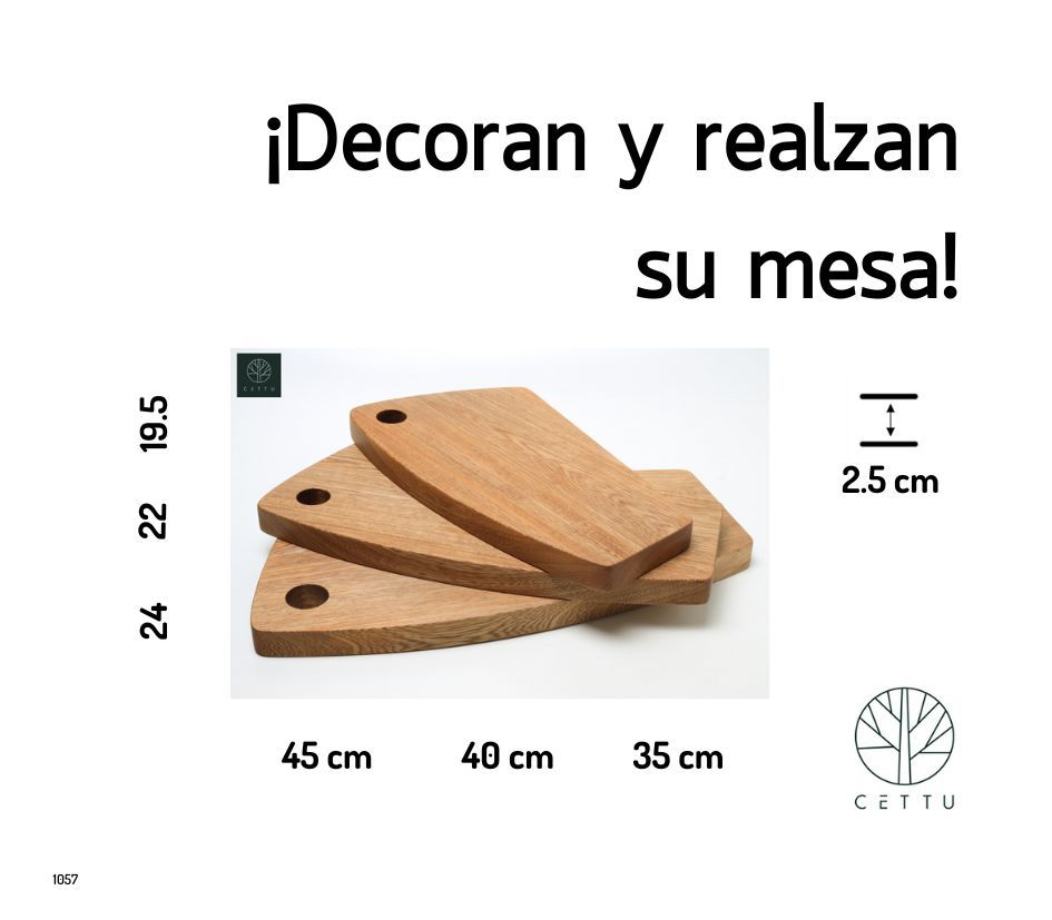 Ideales para embutidos, canapés, quesos, etc. Set de 3 tablas diseño Fiordo.